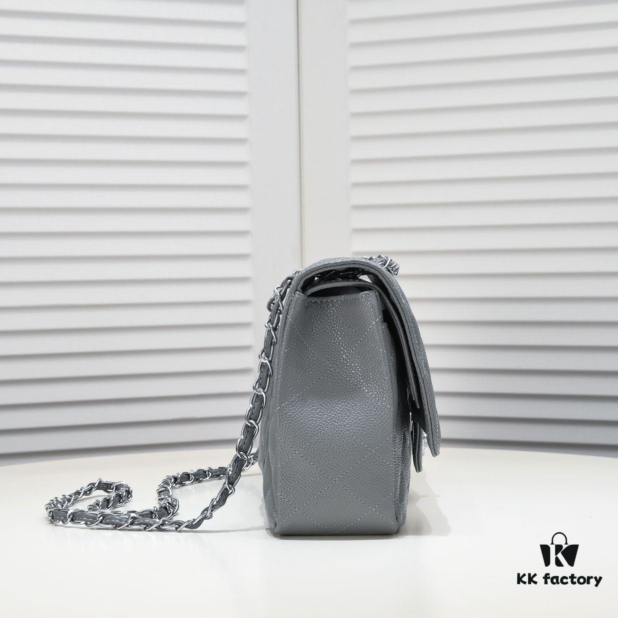 69304a60f09edb6de4c4e2fc Gray Chanel Classic Flap Bag, Century Iconic Style, Premium Imported Caviar Leather with Authentic Hardware