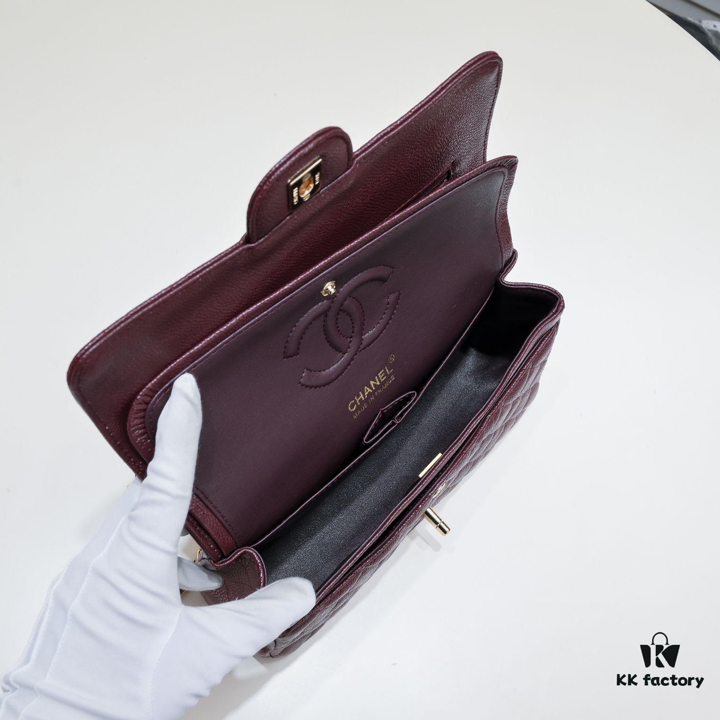69304a61f09edb6de4c4e2fd Burgundy Red Chanel CF2.55, Ultimate Masterpiece in Exotic Caviar-Grained Calfskin with Genuine 18K Gold Hardware