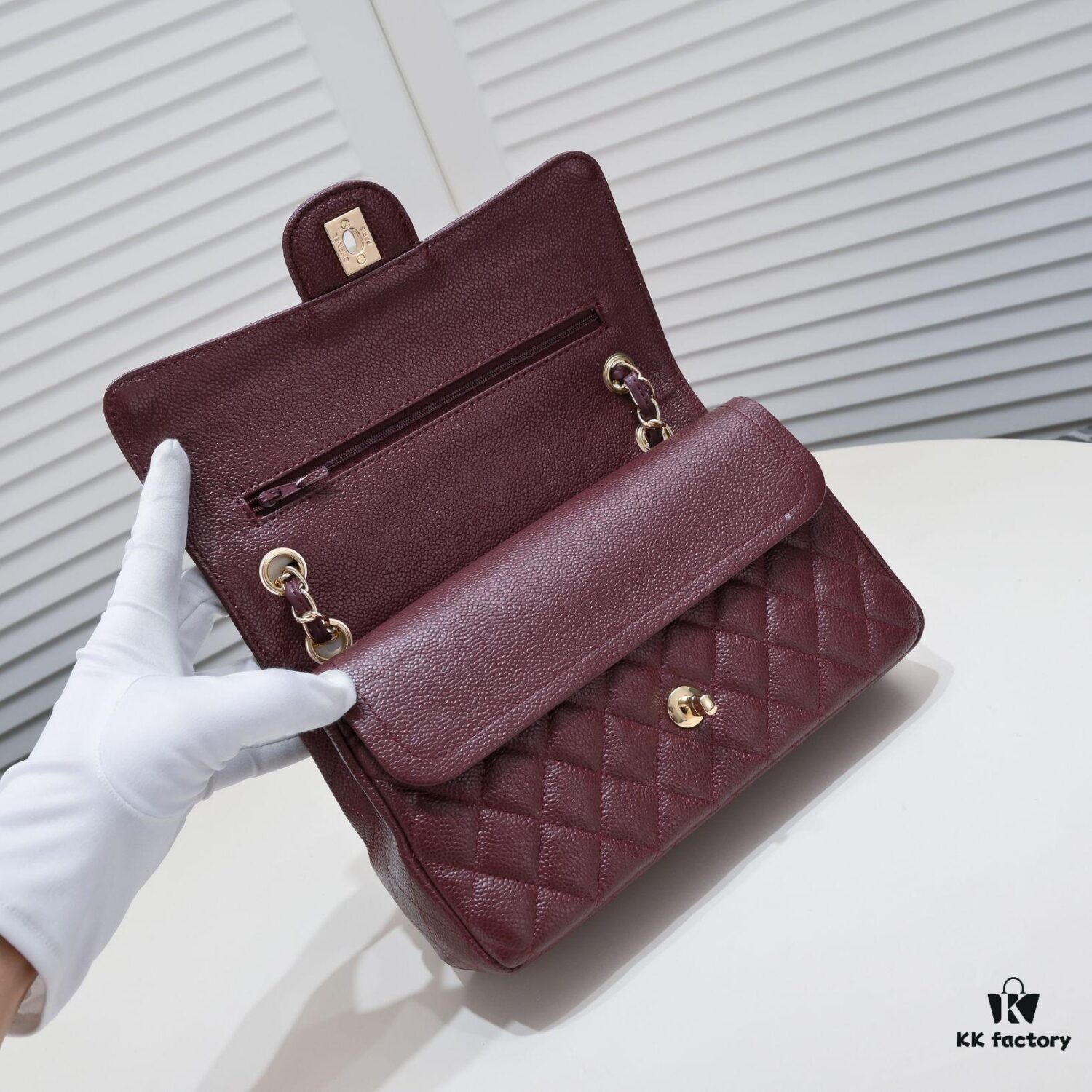 69304a62f09edb6de4c4e2ff Burgundy Red Chanel CF2.55, Ultimate Masterpiece in Exotic Caviar-Grained Calfskin with Genuine 18K Gold Hardware