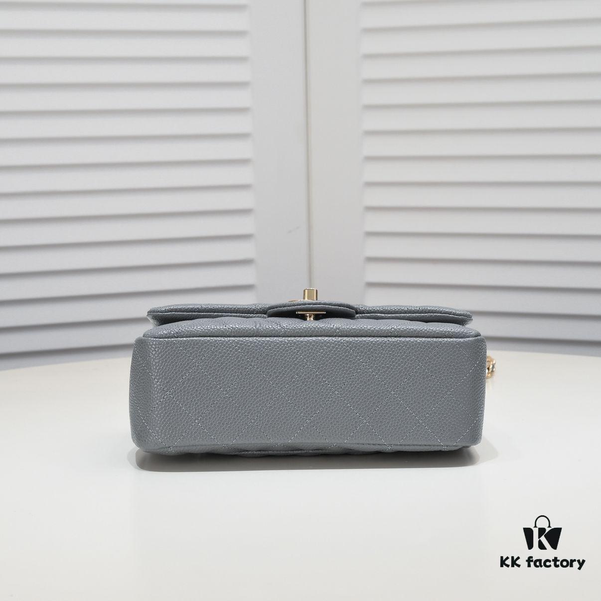 Gray CF Style Caviar Leather Handbag, Versatile Chanel-Inspired Classic Design, Elegant and Soft High-End Leather, Premium Hardware and Craftsmanship