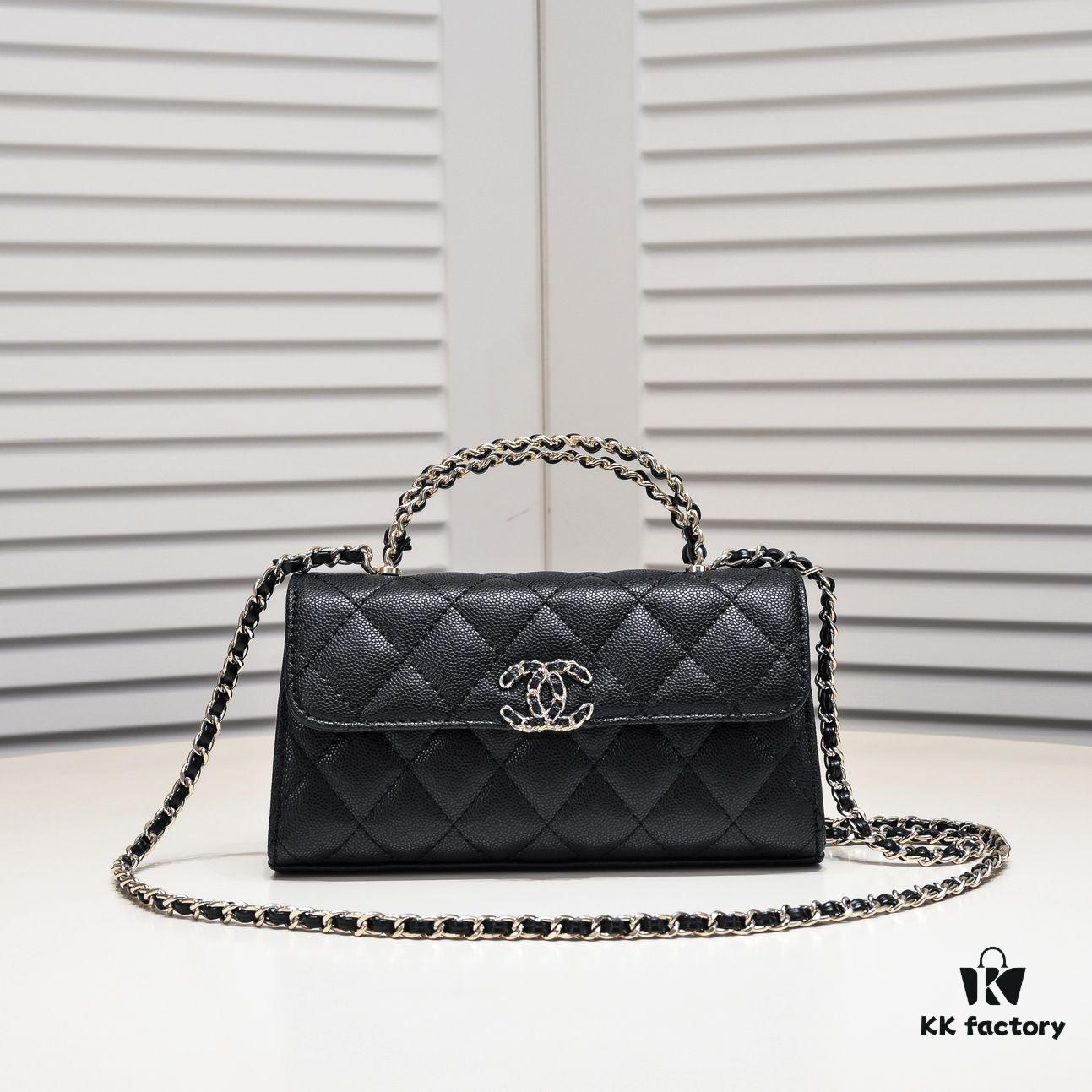 Chanel Kelly Long Handle Bag in Black Calfskin
