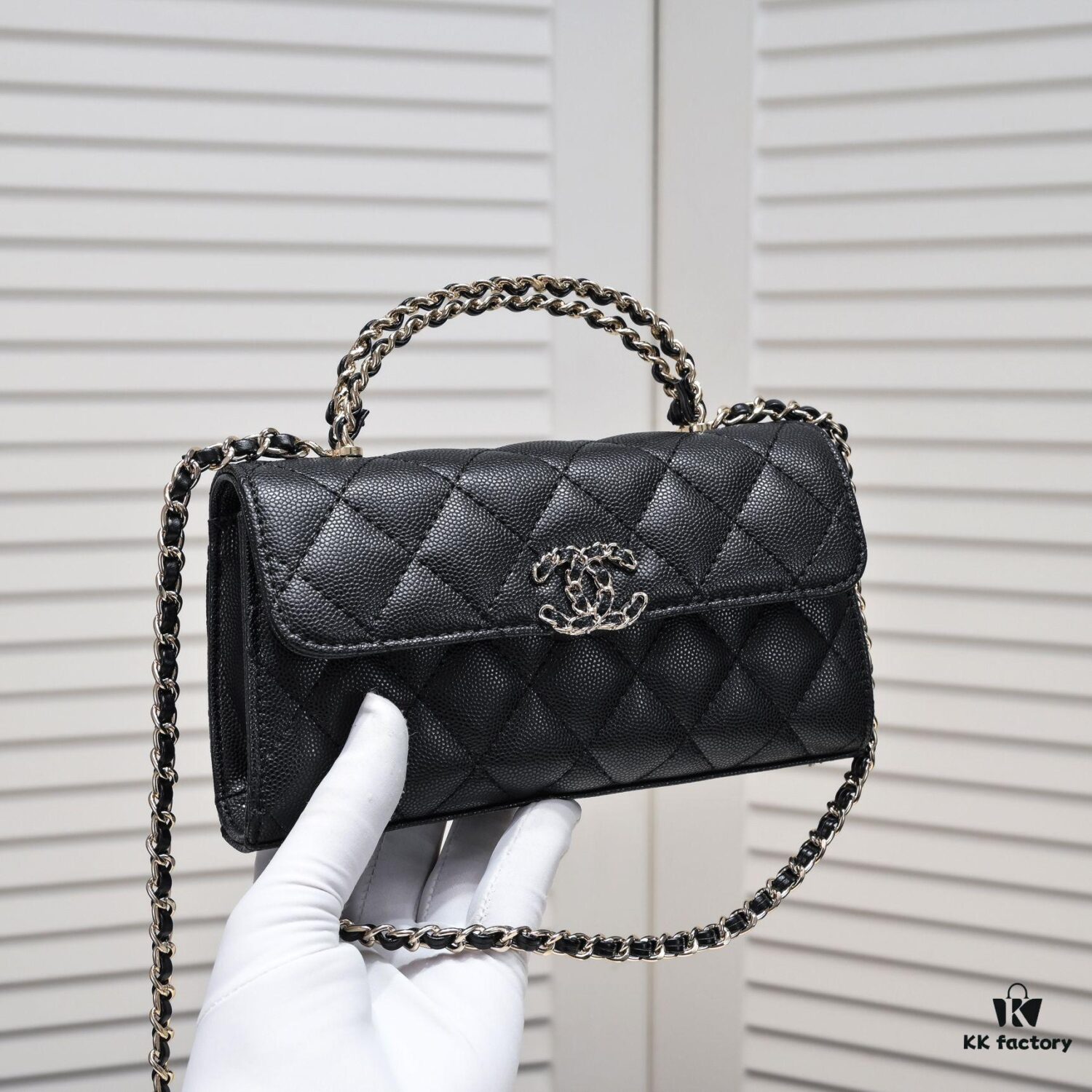 Chanel Kelly Long Handle Bag in Black Calfskin
