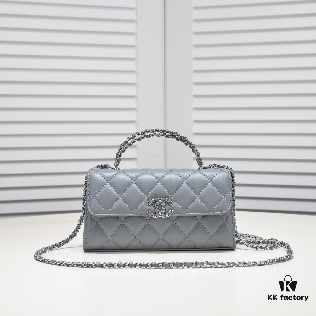 69304ab1f09edb6de4c4e374 Large Chanel Black Kelly Bag with Long Handle, Lambskin, 19x10x4.5cm