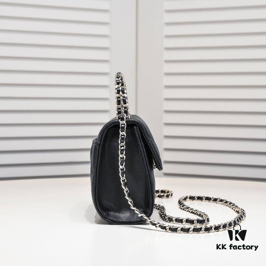 69304abef09edb6de4c4e387 Chanel Black Kelly Long Handle Bag, 23p, Model 9100, Calfskin Leather, Size 15x6x10cm