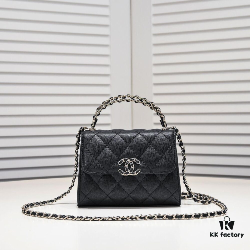69304abff09edb6de4c4e388 Chanel Black Kelly Long Handle Bag, 23p, Model 9100, Calfskin Leather, Size 15x6x10cm