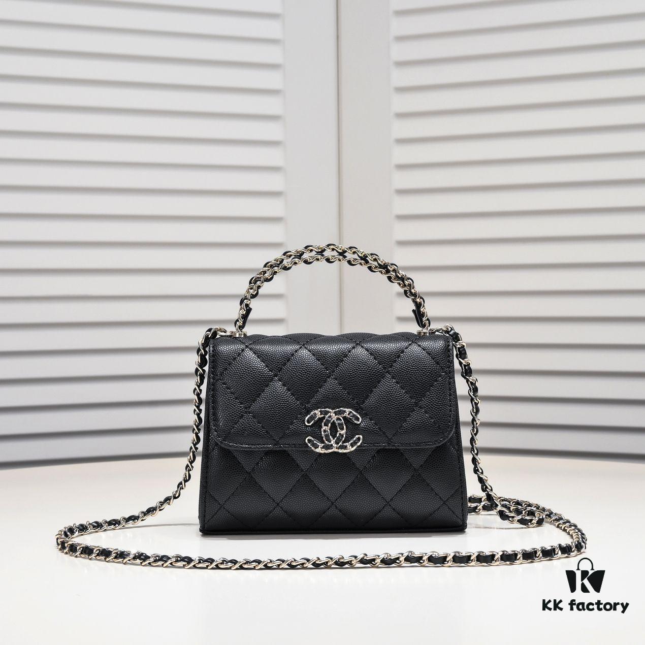 69304abff09edb6de4c4e388 Chanel Black Kelly Long Handle Bag, 23p, Model 9100, Calfskin Leather, Size 15x6x10cm