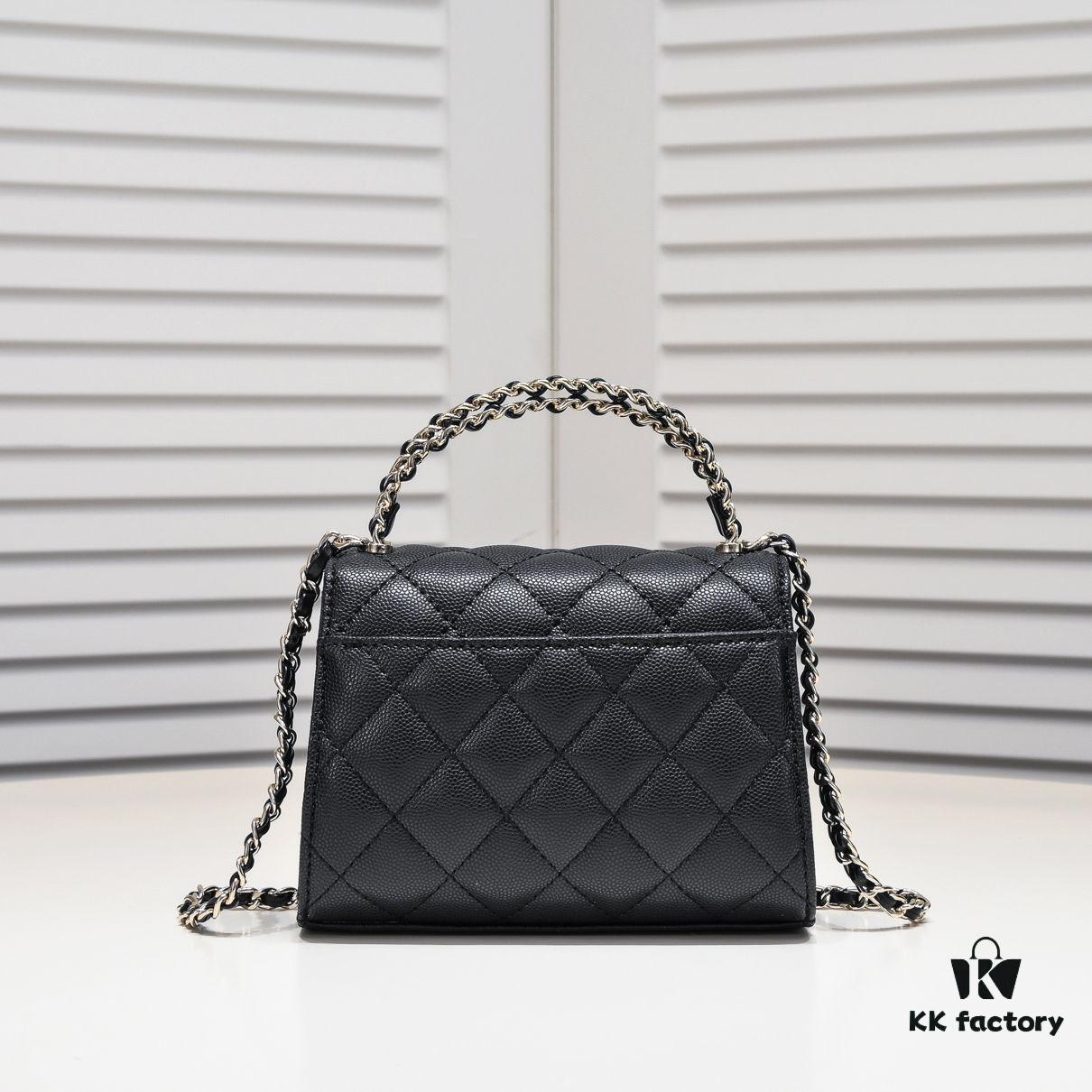 69304abff09edb6de4c4e389 Chanel Black Kelly Long Handle Bag, 23p, Model 9100, Calfskin Leather, Size 15x6x10cm