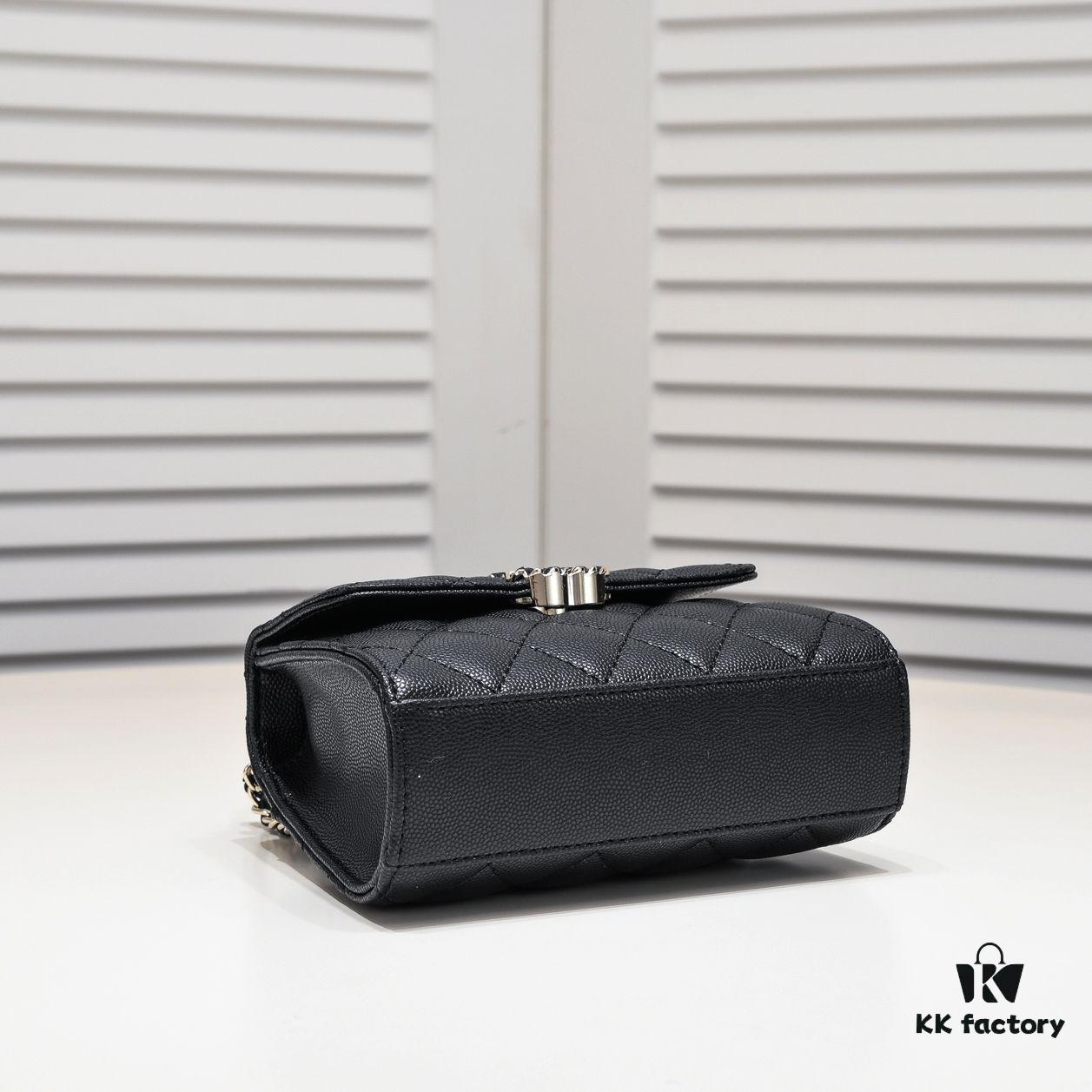 69304abff09edb6de4c4e38a Chanel Black Kelly Long Handle Bag, 23p, Model 9100, Calfskin Leather, Size 15x6x10cm