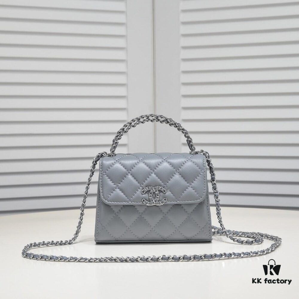 Small Chanel Kelly Bag in Black Lamb Leather with Long Handle