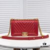 69304b58f09edb6de4c4e47c Chanel Crown Lambskin Bag with Original Hardware - Full Sheepskin, Thickened Electroplated Metal Fittings, No. 67086 Gold V-Check Pattern 25*15*8cm