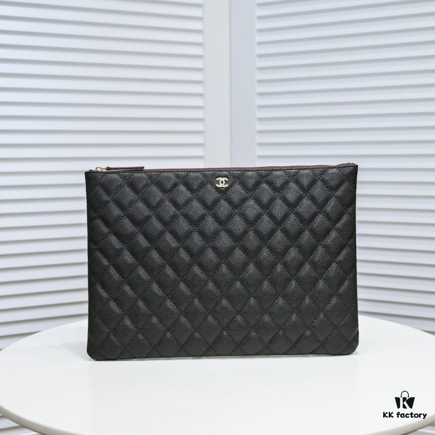 69304c55f09edb6de4c4e612 Chanel Gold Button Caviar Quilted Leather Clutch with Box