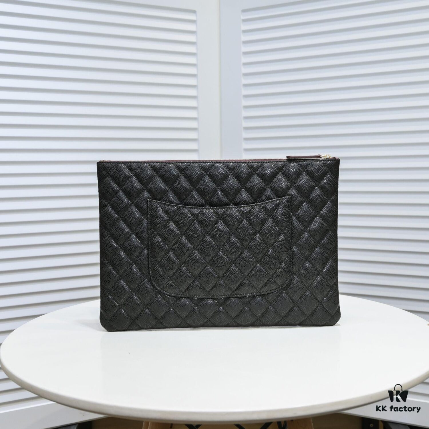 69304c55f09edb6de4c4e613 Chanel Gold Button Caviar Quilted Leather Clutch with Box