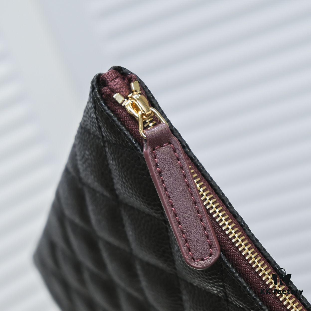 69304c58f09edb6de4c4e616 Chanel Gold Button Caviar Quilted Leather Clutch with Box