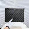 69304c5af09edb6de4c4e61b Chanel Gold Button Caviar Quilted Leather Clutch with Box
