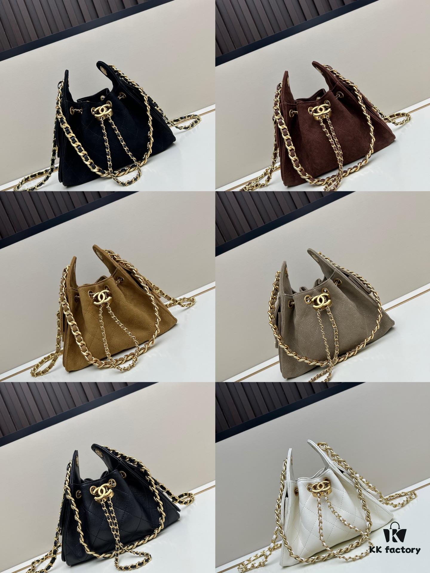 69304cb1f09edb6de4c4e6c3 Mini Chanel 25C Hobo Bag in Suede with Matte Finish, Fringe Style Crossbody Bucket Bag with Vintage Coin Button Drawstring, Quilted Design, Black Gold Tone Hardware, Classic Chain Strap