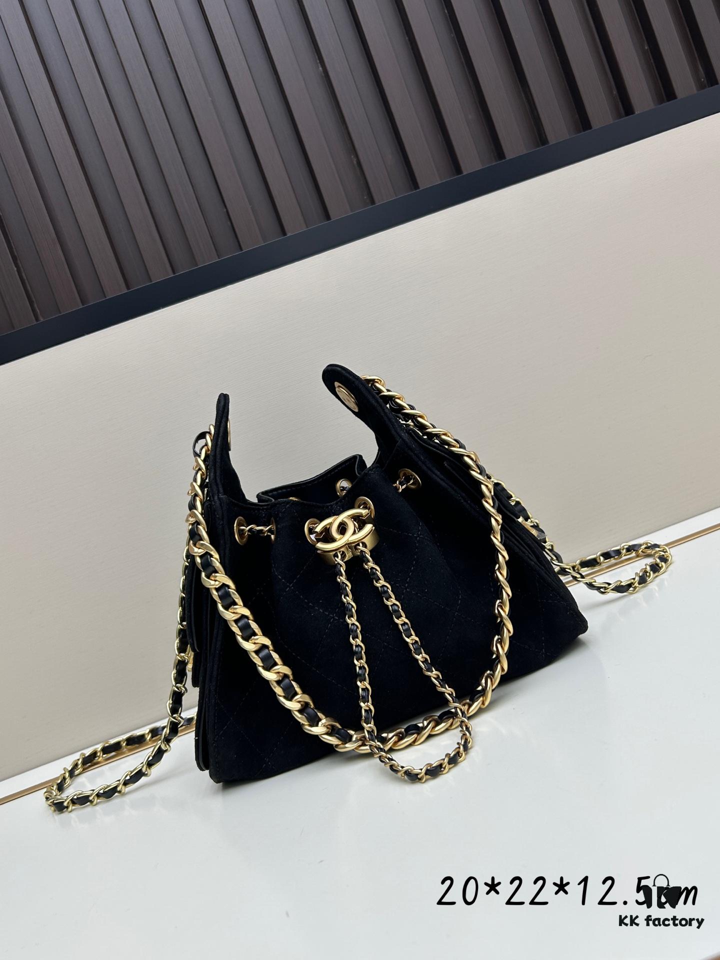 69304cb4f09edb6de4c4e6c5 Mini Matte Chanel 25C Hobo Bag in Suede, Fringe Crossbody Bucket Bag with Vintage Coin Toggle Drawstring, Diamond Quilting, Retro Black-Gold Tone, Classic Chain Design