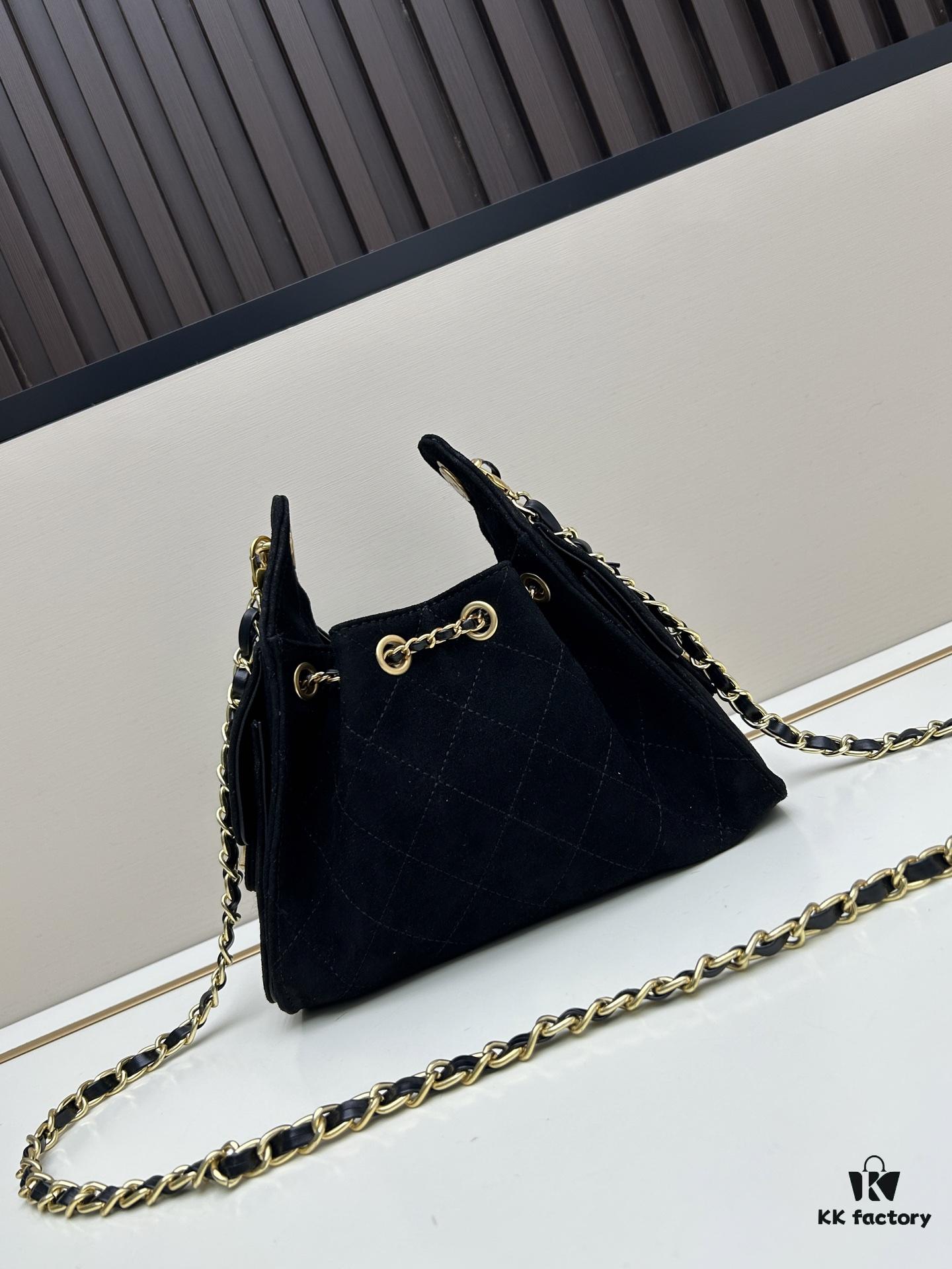 69304cb9f09edb6de4c4e6c9 Mini Matte Chanel 25C Hobo Bag in Suede, Fringe Crossbody Bucket Bag with Vintage Coin Toggle Drawstring, Diamond Quilting, Retro Black-Gold Tone, Classic Chain Design