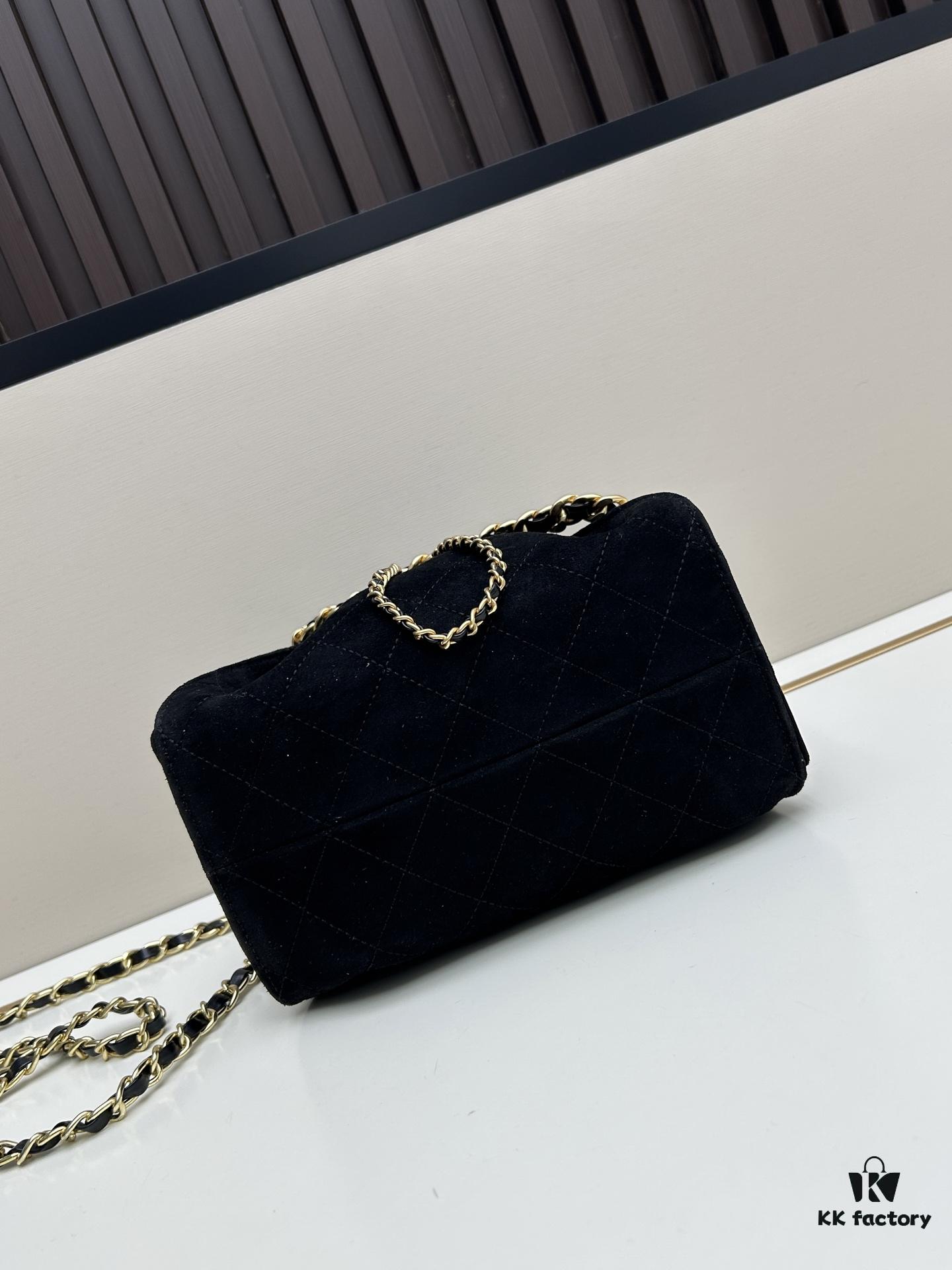 69304cbaf09edb6de4c4e6cb Mini Matte Chanel 25C Hobo Bag in Suede, Fringe Crossbody Bucket Bag with Vintage Coin Toggle Drawstring, Diamond Quilting, Retro Black-Gold Tone, Classic Chain Design