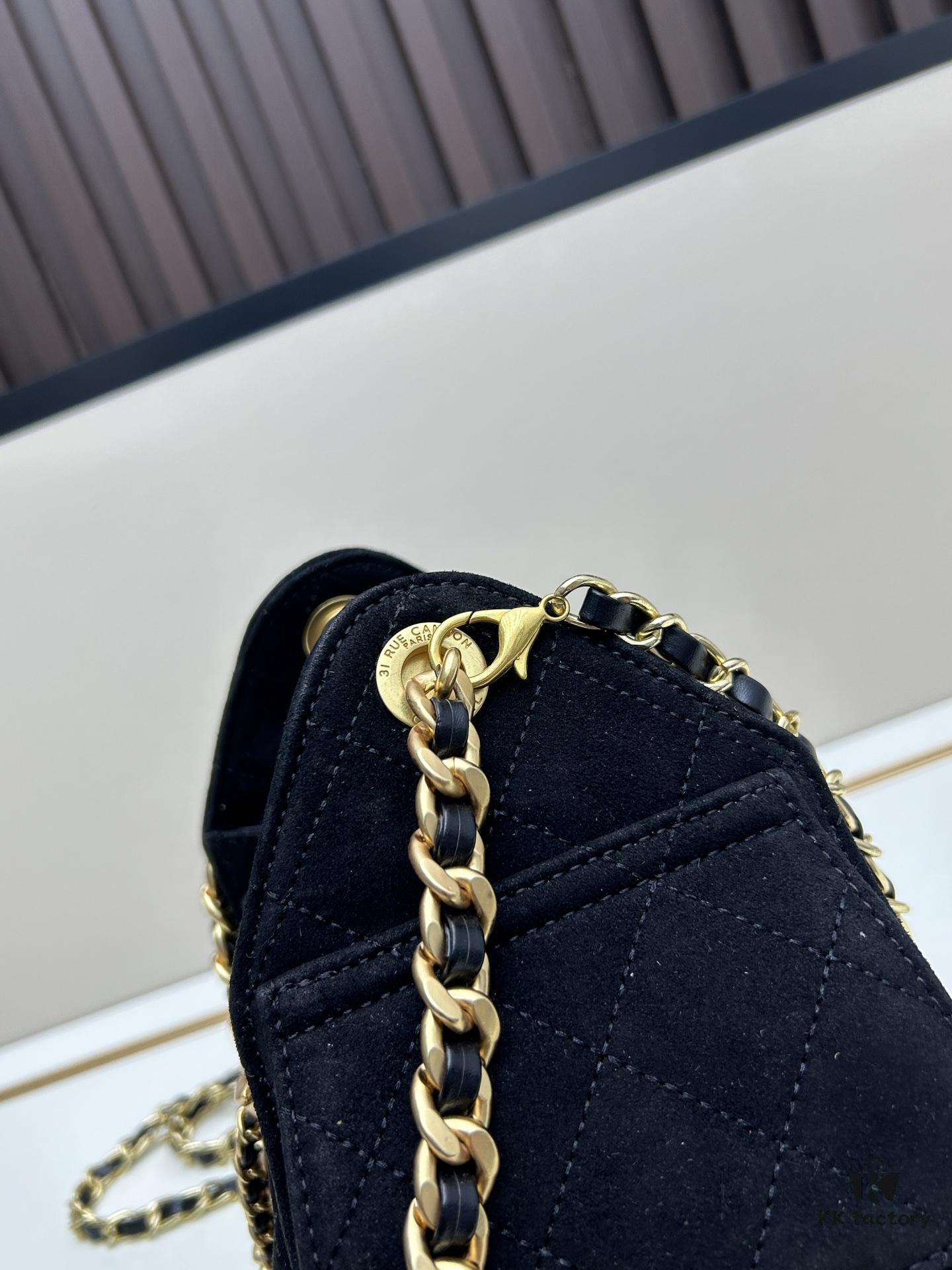 69304cbcf09edb6de4c4e6cd Mini Matte Chanel 25C Hobo Bag in Suede, Fringe Crossbody Bucket Bag with Vintage Coin Toggle Drawstring, Diamond Quilting, Retro Black-Gold Tone, Classic Chain Design
