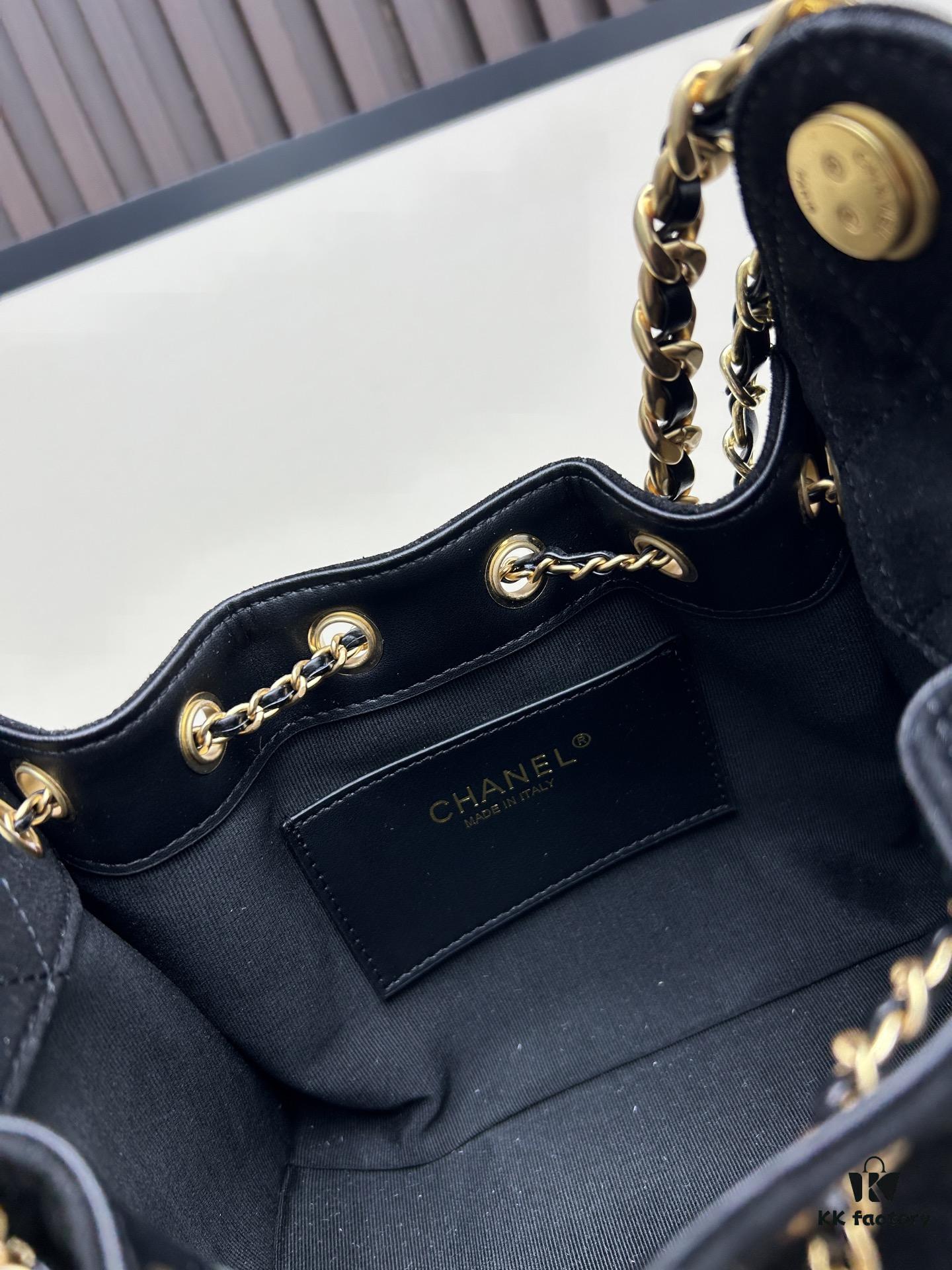 69304cbdf09edb6de4c4e6ce Mini Matte Chanel 25C Hobo Bag in Suede, Fringe Crossbody Bucket Bag with Vintage Coin Toggle Drawstring, Diamond Quilting, Retro Black-Gold Tone, Classic Chain Design