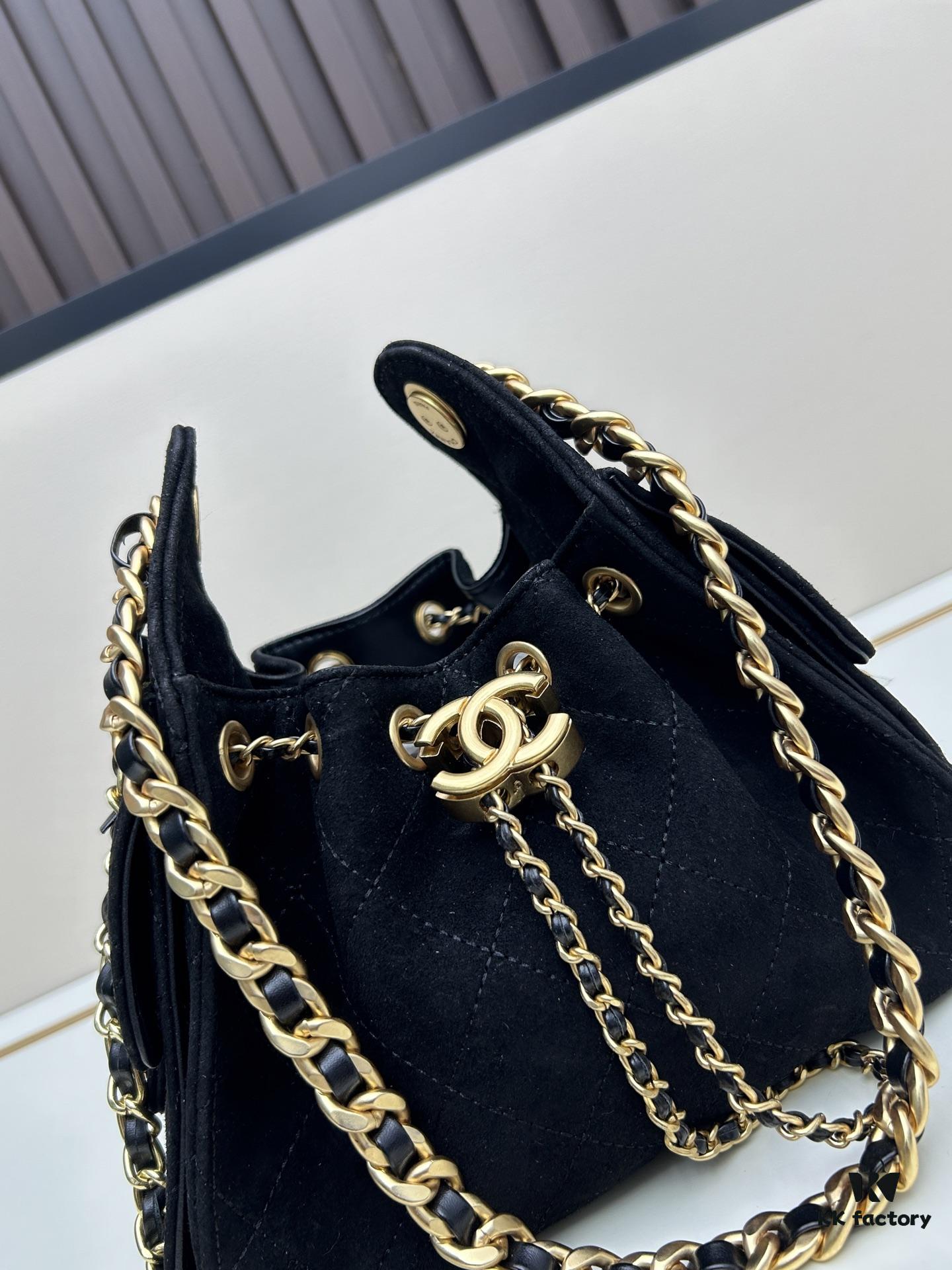 69304cbdf09edb6de4c4e6cf Mini Matte Chanel 25C Hobo Bag in Suede, Fringe Crossbody Bucket Bag with Vintage Coin Toggle Drawstring, Diamond Quilting, Retro Black-Gold Tone, Classic Chain Design