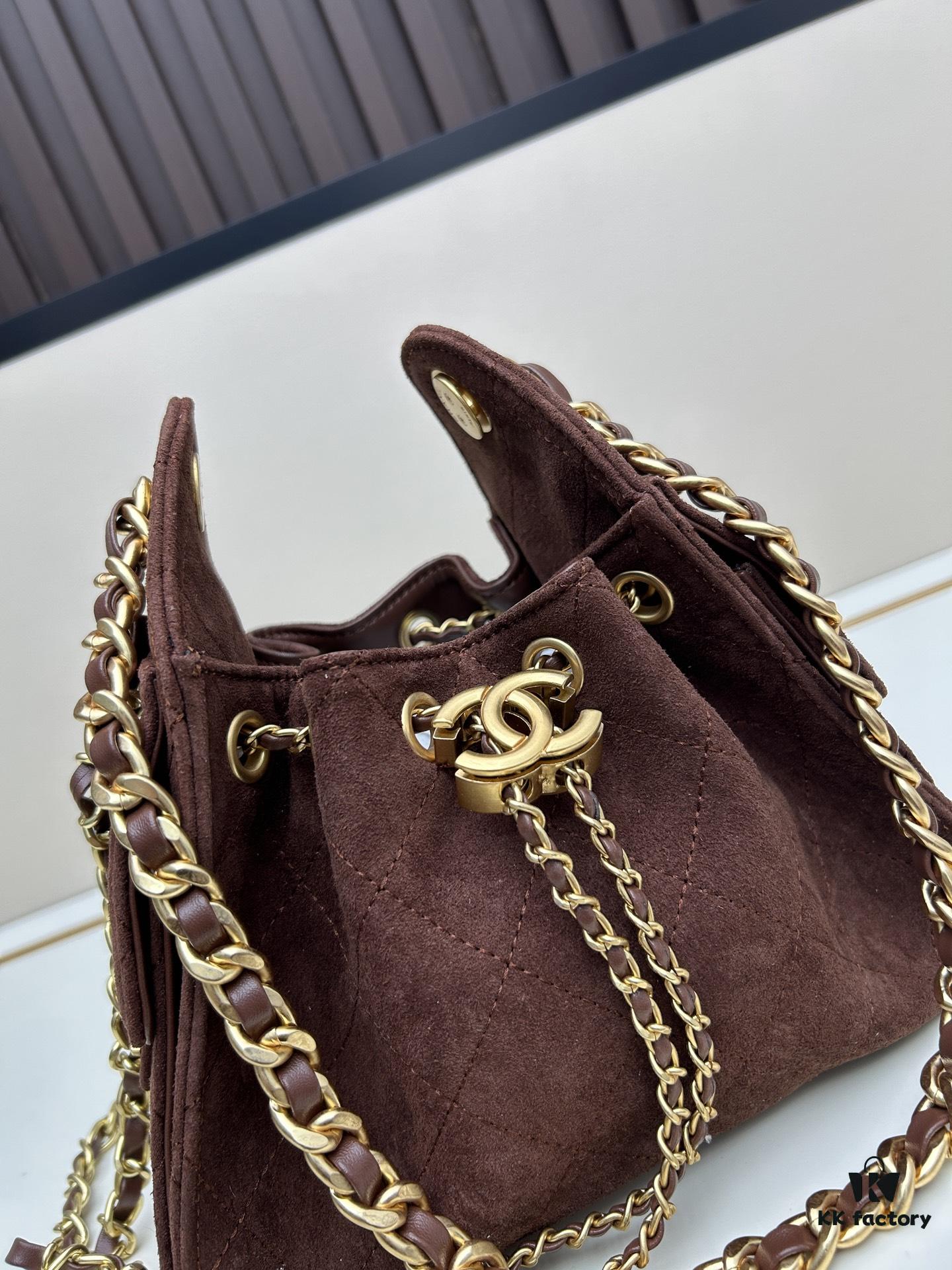 69304cc2f09edb6de4c4e6d5 Mini Matte Chanel 25C Hobo Bag in Suede, Fringe Crossbody Bucket Bag with Vintage Coin Toggle Drawstring, Quilted Design and Classic Chain Strap