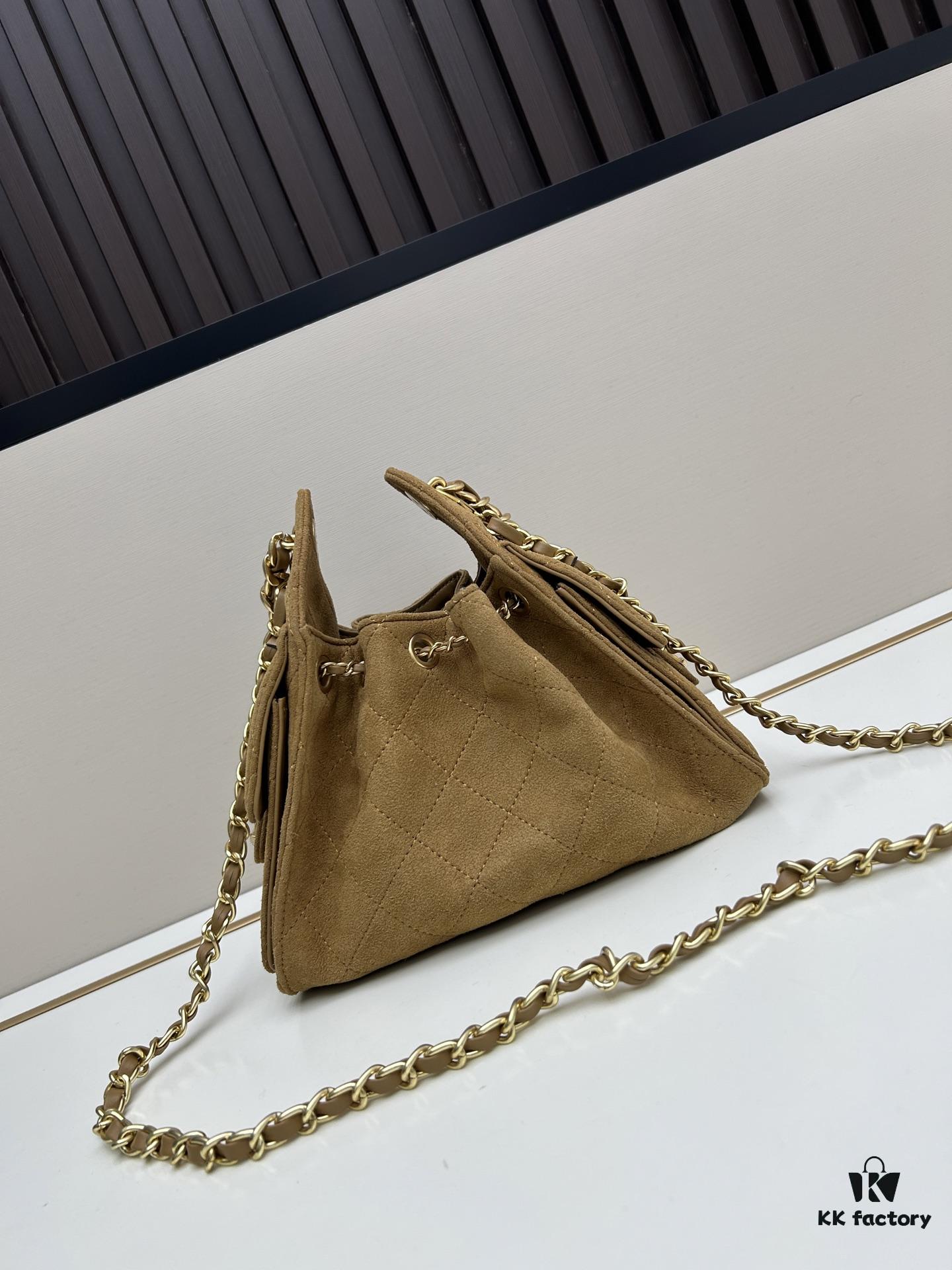 69304cc7f09edb6de4c4e6d9 Mini Matte Chanel 25C Hobo Bag in Suede - Vintage Coin Toggle Drawstring Bucket Bag with Quilting and Retro Black-Gold Chain