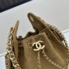 69304cc8f09edb6de4c4e6da Mini Matte Chanel 25C Hobo Bag in Suede - Vintage Coin Toggle Drawstring Bucket Bag with Quilting and Retro Black-Gold Chain