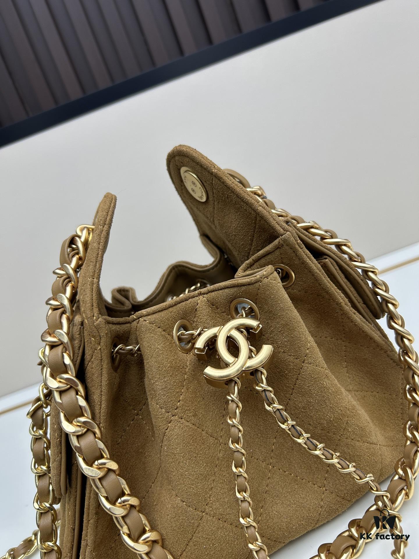 69304cc8f09edb6de4c4e6da Mini Matte Chanel 25C Hobo Bag in Suede - Vintage Coin Toggle Drawstring Bucket Bag with Quilting and Retro Black-Gold Chain