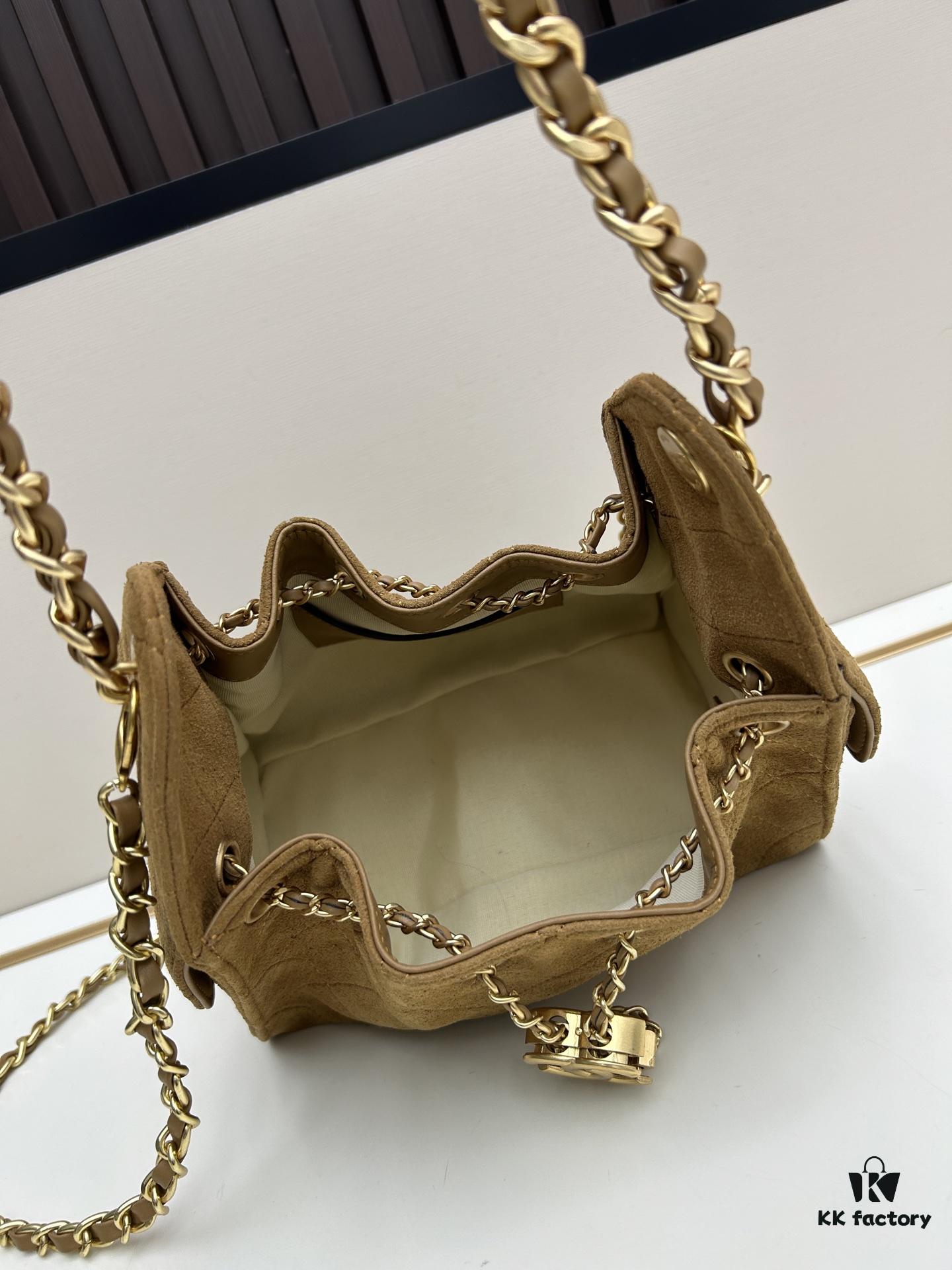 69304cc9f09edb6de4c4e6de Mini Matte Chanel 25C Hobo Bag in Suede - Vintage Coin Toggle Drawstring Bucket Bag with Quilting and Retro Black-Gold Chain