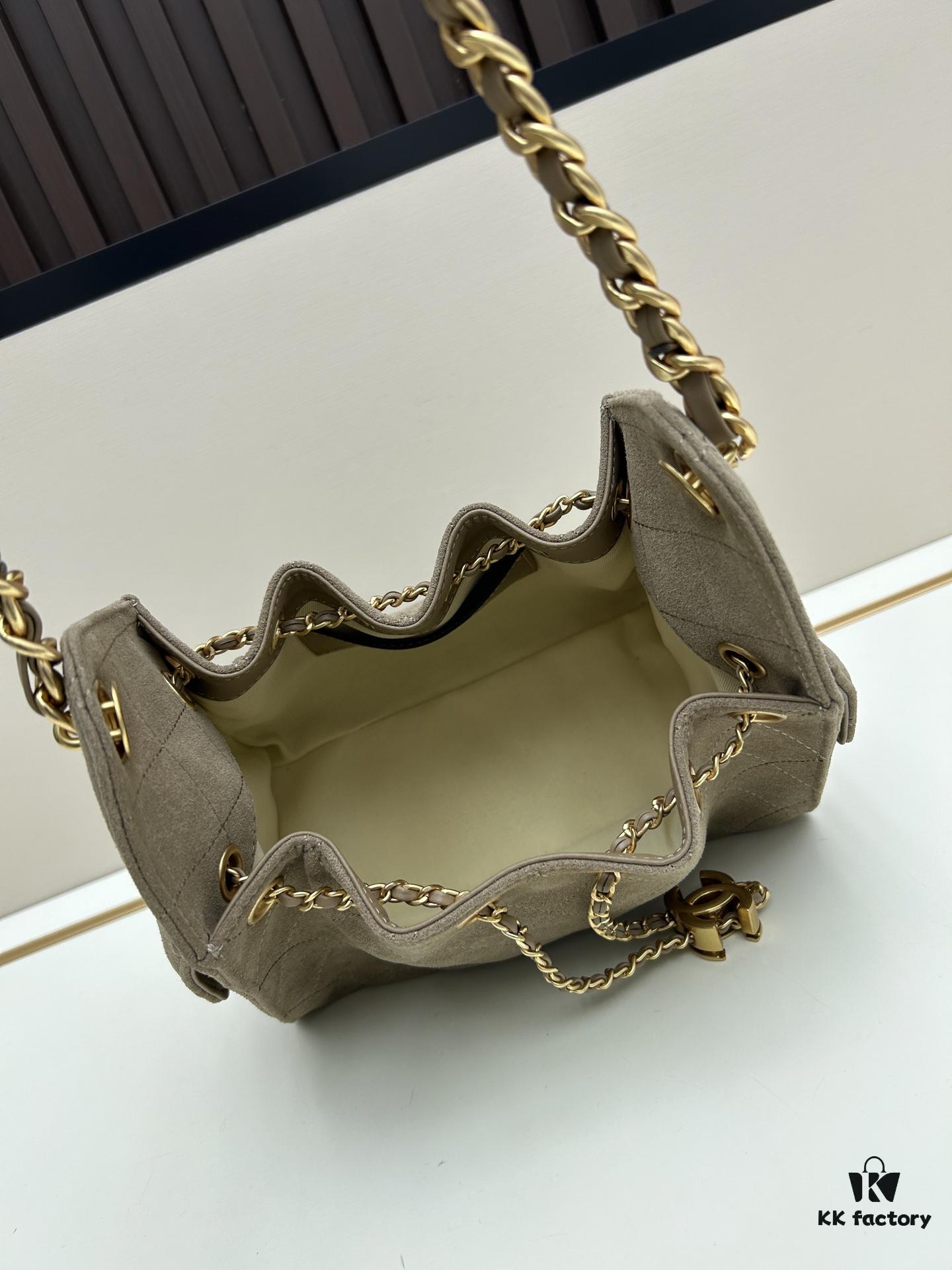 69304ccef09edb6de4c4e6e6 Mini Matte Chanel 25C Hobo Bag in Suede, Fringe Crossbody Bucket Bag with Vintage Gold Coin Toggle Drawstring, Diamond Quilting, Classic Chain Strap