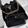 69304cdef09edb6de4c4e6ff Large Upgraded Chanel 25C Hobo Bag in Quilted Calfskin with Vintage Gold-Tone Buckle Drawstring Bucket Design, Rhombus Stitching, Retro Black and Gold, Classic Chain Detail