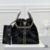 69304ce3f09edb6de4c4e706 Large Upgraded Chanel 25C Hobo Bag in Oil-Waxed Calfskin - Vintage Gold-Tone Buckle Drawstring Bucket Bag with Quilted Pattern, Retro Black and Gold, Classic Chain Design