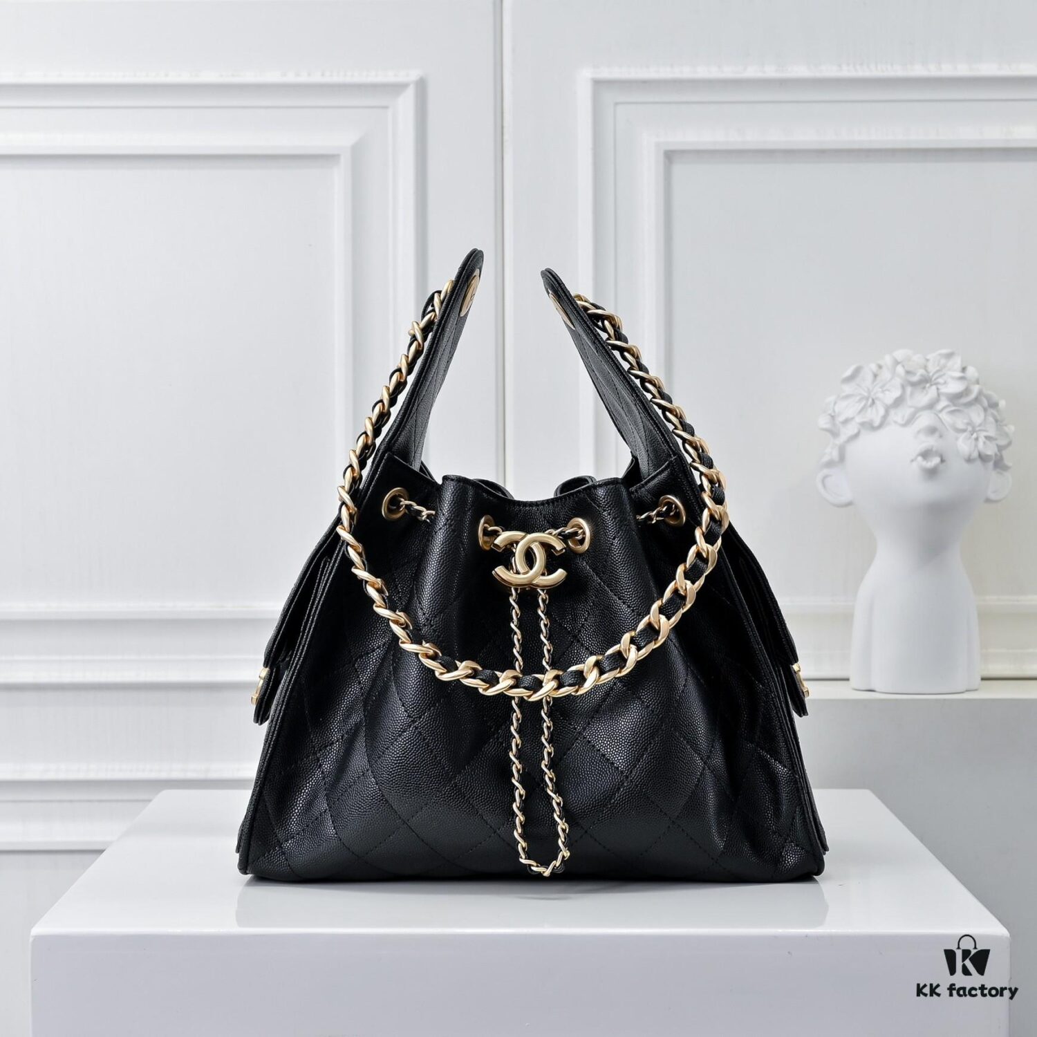 69304ceef09edb6de4c4e718 Upgraded Chanel 25C Style Hobo Bag in Quilted Calfskin - Vintage Hip Bag, Small Bucket Tote with Retro Gold-Tone Buckle Drawstring, Diamond Quilting, Classic Chain Design