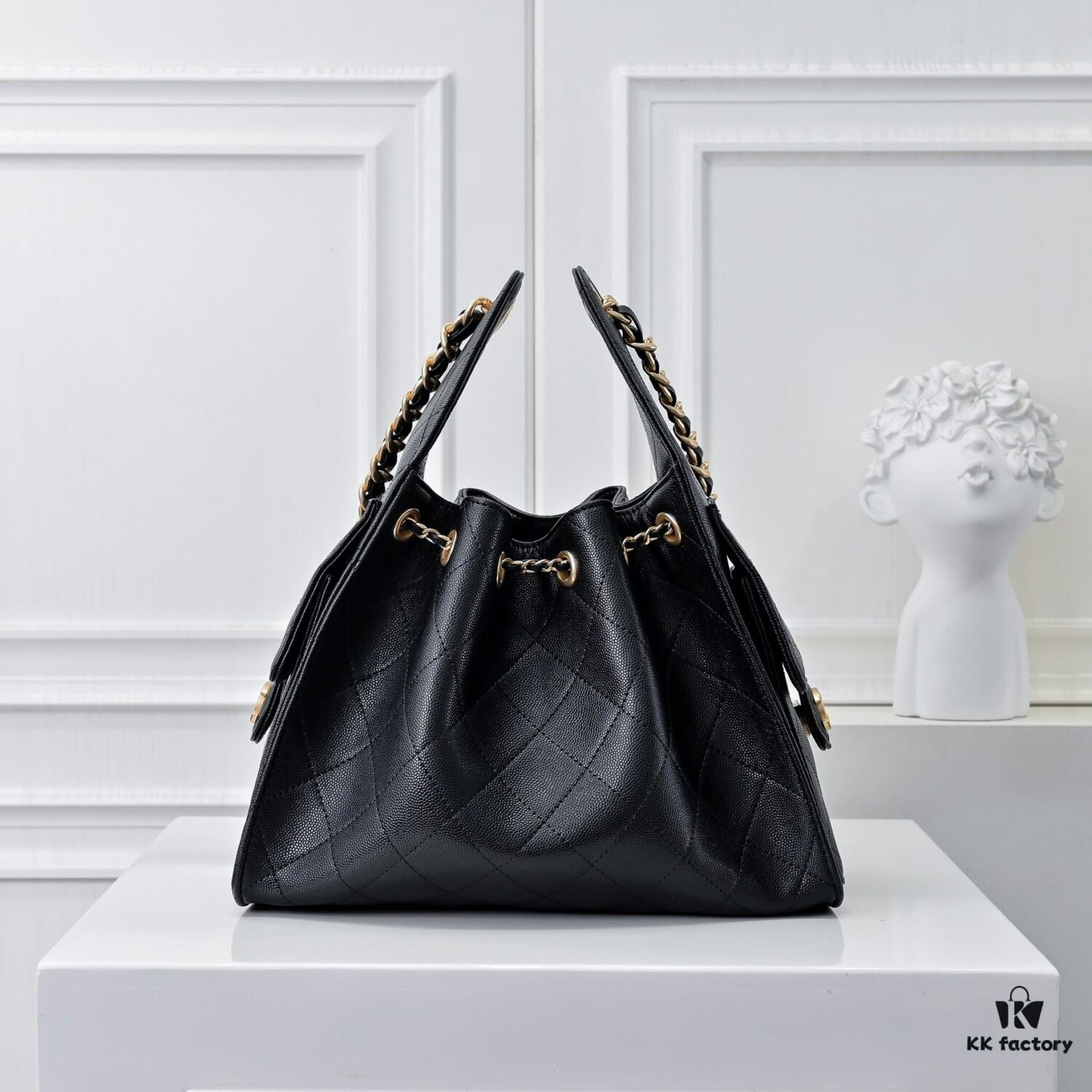 69304ceff09edb6de4c4e71b Upgraded Chanel 25C Style Hobo Bag in Quilted Calfskin - Vintage Hip Bag, Small Bucket Tote with Retro Gold-Tone Buckle Drawstring, Diamond Quilting, Classic Chain Design