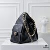 69304cf3f09edb6de4c4e71e Upgraded Chanel 25C Style Oil-Waxed Leather Hobo Bag, Vintage Coin Buckle Drawstring Bucket Bag with Quilted Pattern, Retro Black and Gold, Classic Chain Design