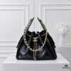 69304cf4f09edb6de4c4e720 Upgraded Chanel 25C Style Oil-Waxed Leather Hobo Bag, Vintage Coin Buckle Drawstring Bucket Bag with Quilted Pattern, Retro Black and Gold, Classic Chain Design