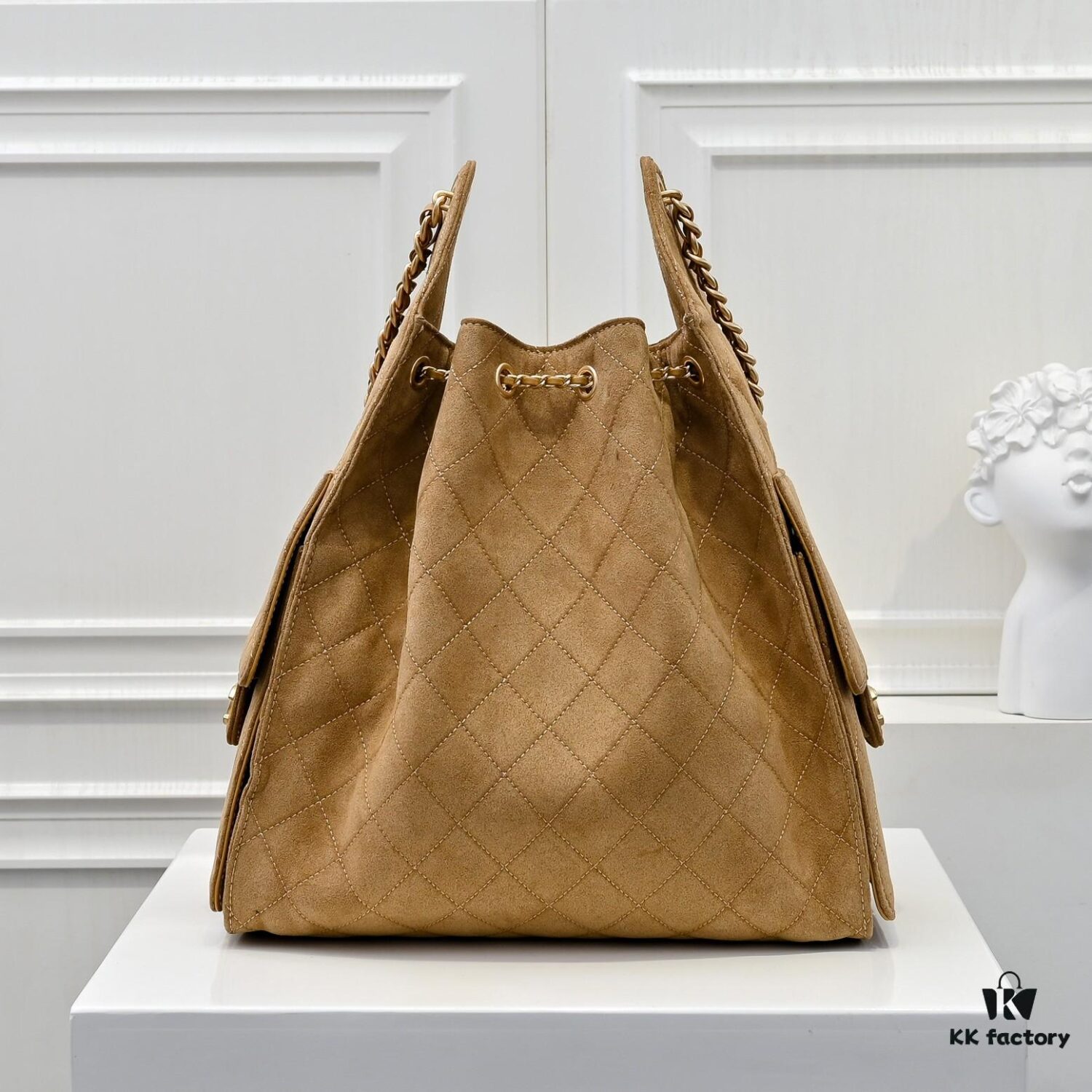 69304d13f09edb6de4c4e73b Large Upgraded Chanel 25C Hobo Bag in Suede Calfskin - Vintage Bucket Bag with Drawstring Closure, Quilted Diamond Pattern, Retro Gold-Tone Hardware and Classic Chain Design