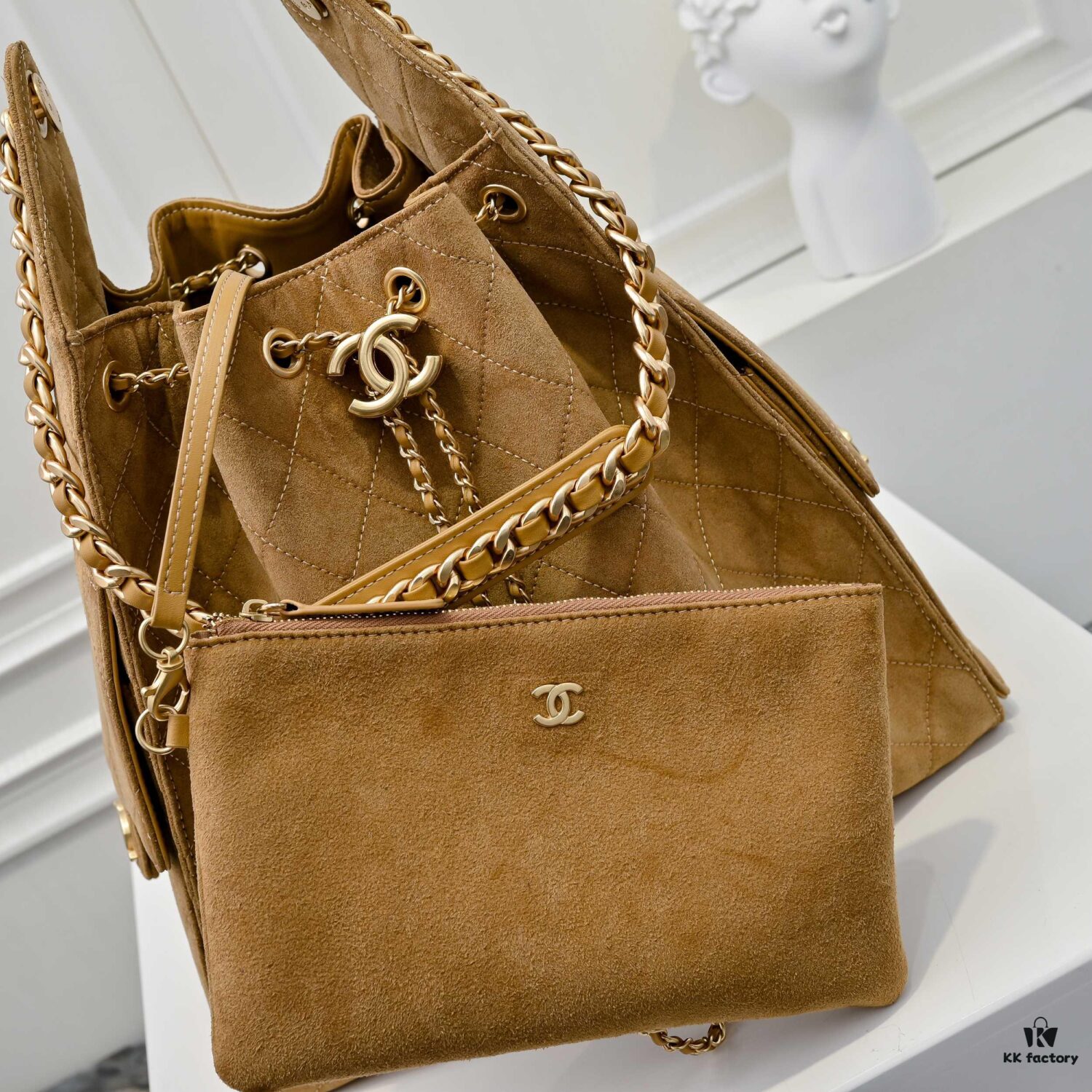 69304d27f09edb6de4c4e74d Large Upgraded Chanel 25C Hobo Bag in Suede Calfskin - Vintage Bucket Bag with Drawstring Closure, Quilted Diamond Pattern, Retro Gold-Tone Hardware and Classic Chain Design