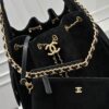 69304d2af09edb6de4c4e74f Large Upgraded Chanel 25C Hobo Bag in Suede Cowhide - Vintage Bucket Bag with Coin Button Drawstring, Diamond Quilting, Retro Black-Gold Tone, Classic Chain Design