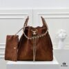 69304d30f09edb6de4c4e755 Large Upgraded Chanel 25C Hobo Bag in Suede Leather - Vintage Gold Buckle Drawstring Bucket Bag with Quilted Pattern, Retro Black and Gold, Classic Chain Design