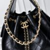 69304d3af09edb6de4c4e763 Upgraded Chanel 25C Style Oil-Waxed Leather Hobo Bag, Vintage Coin Buckle Drawstring Bucket Bag with Quilted Pattern, Retro Black and Gold, Classic Chain Design