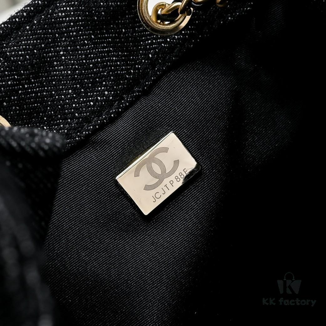 69304d3cf09edb6de4c4e767 Upgraded Chanel 25C King Bag Washed Gradient Denim Hobo Bag Small Vintage Coin Button Drawstring Bucket Bag with Quilted Pattern and Retro Black-Gold Tone Chain Design