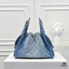 69304d3ef09edb6de4c4e768 Upgraded Chanel 25C Style Washed Gradient Denim Hobo Bag - Mini Vintage Hipster Crossbody Bucket Bag with Coin Buckle Drawstring, Quilted Pattern, Retro Black-Gold Trim and Classic Chain Strap
