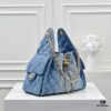 69304d3ef09edb6de4c4e769 Upgraded Chanel 25C Style Washed Gradient Denim Hobo Bag - Mini Vintage Hipster Crossbody Bucket Bag with Coin Buckle Drawstring, Quilted Pattern, Retro Black-Gold Trim and Classic Chain Strap