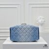 69304d41f09edb6de4c4e76c Upgraded Chanel 25C Style Washed Gradient Denim Hobo Bag - Mini Vintage Hipster Crossbody Bucket Bag with Coin Buckle Drawstring, Quilted Pattern, Retro Black-Gold Trim and Classic Chain Strap