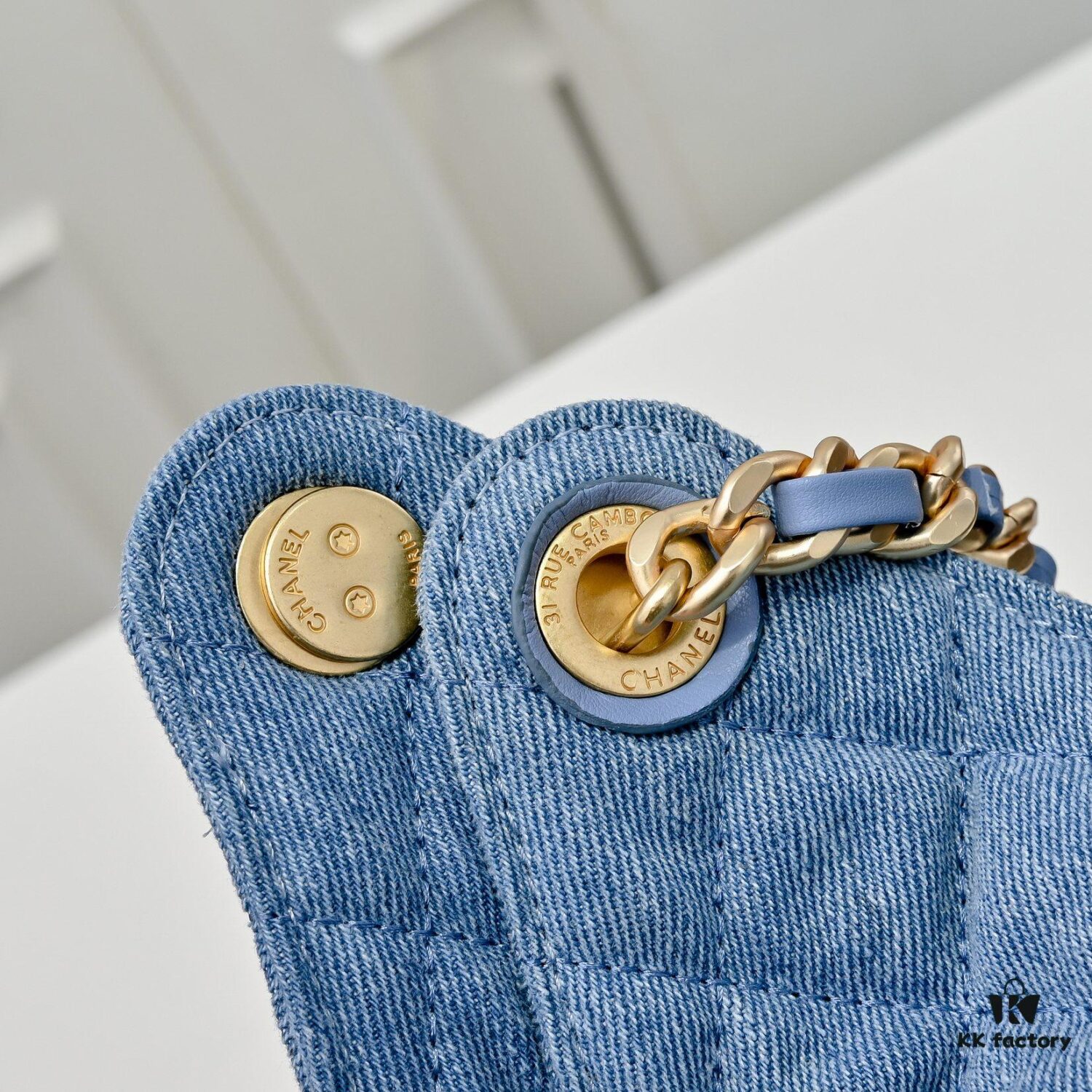 69304d42f09edb6de4c4e76d Upgraded Chanel 25C Style Washed Gradient Denim Hobo Bag - Mini Vintage Hipster Crossbody Bucket Bag with Coin Buckle Drawstring, Quilted Pattern, Retro Black-Gold Trim and Classic Chain Strap