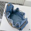69304d43f09edb6de4c4e770 Upgraded Chanel 25C Style Washed Gradient Denim Hobo Bag - Mini Vintage Hipster Crossbody Bucket Bag with Coin Buckle Drawstring, Quilted Pattern, Retro Black-Gold Trim and Classic Chain Strap