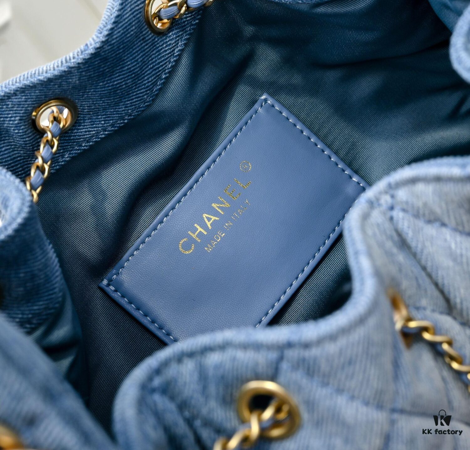 69304d44f09edb6de4c4e771 Upgraded Chanel 25C Style Washed Gradient Denim Hobo Bag - Mini Vintage Hipster Crossbody Bucket Bag with Coin Buckle Drawstring, Quilted Pattern, Retro Black-Gold Trim and Classic Chain Strap