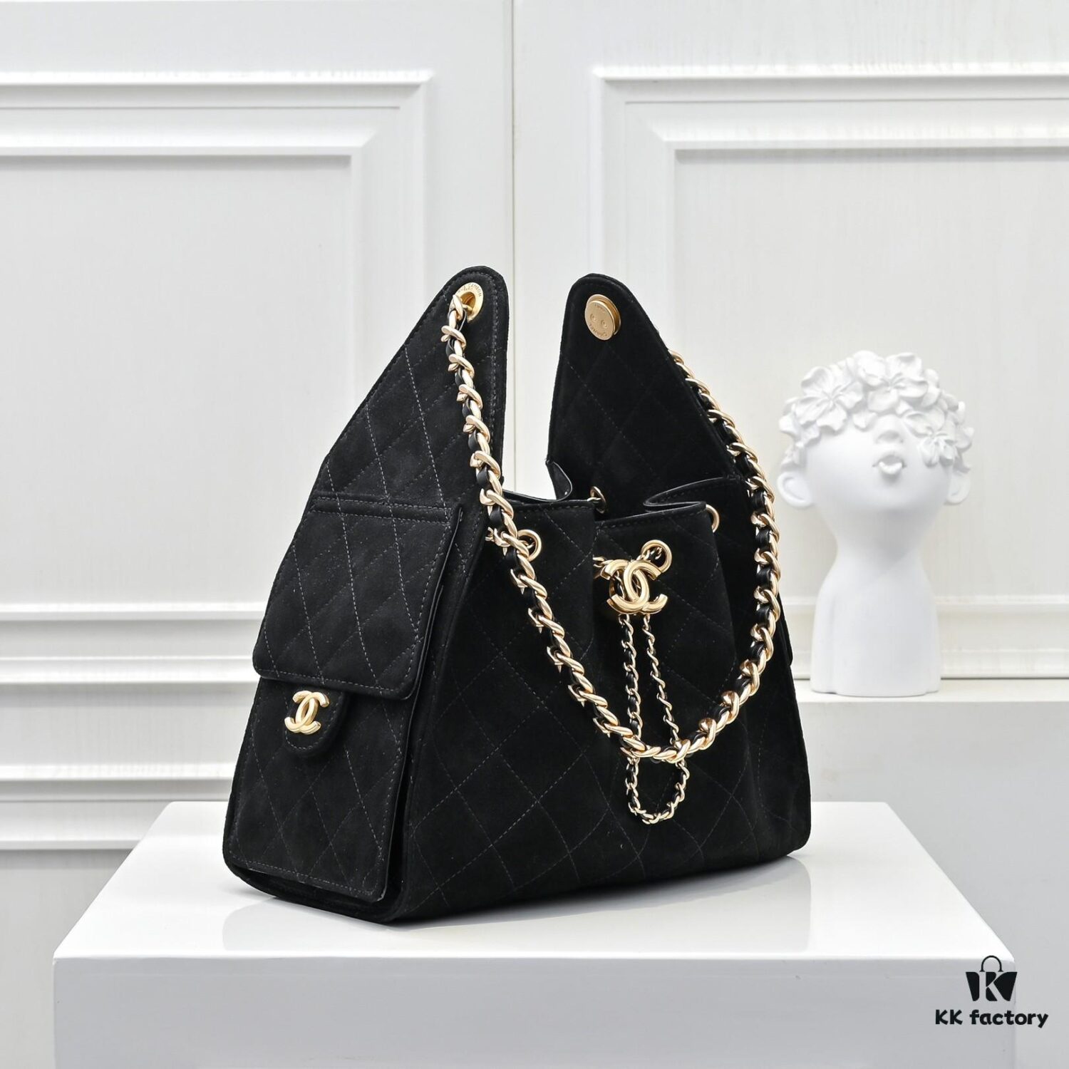 69304d4bf09edb6de4c4e775 Upgraded Chanel 25C Hobo Bag in Sanded Calfskin - Mini Fringe Shoulder Bag with Vintage Coin Toggle Drawstring, Quilted Design, Retro Black and Gold Hardware, Classic Chain Detail